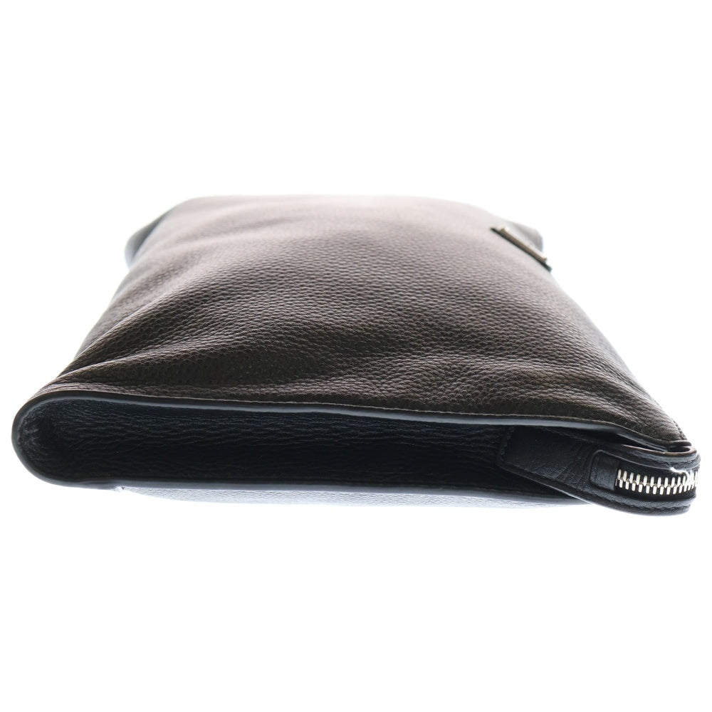 PRADA(プラダ) トライアングルロゴ クラッチバッグ セカンドバッグ ブラック シルバー金具 レザー レディース