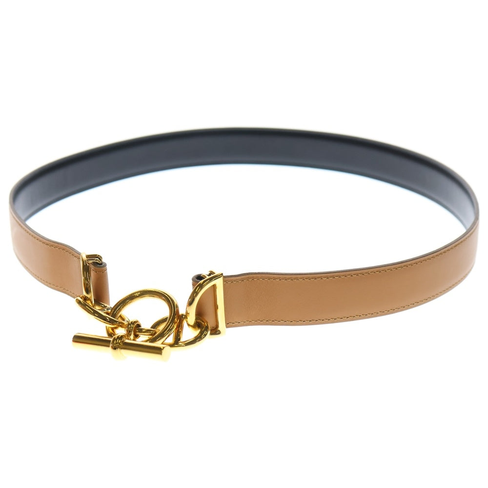 HERMES(エルメス) シェーヌダンクル バックル リバーシブル レザー ベルト ゴールド金具 ブラック/ブラウン □A刻印