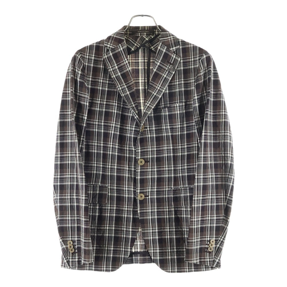 TAGLIATORE(タリアトーレ) チェック総柄 ウール ラペルピン 2B テーラードジャケット ブラウン 1SMC23B