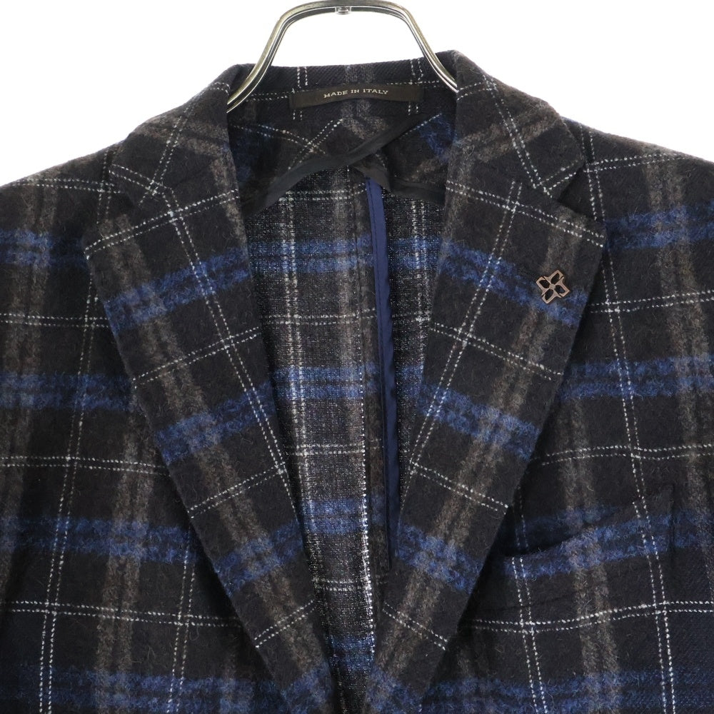 TAGLIATORE(タリアトーレ) MONTECARLO モンテカルロ チェック総柄 ラペルピン ウール 2B テーラードジャケット ブラウン/ブルー 1SMC22K