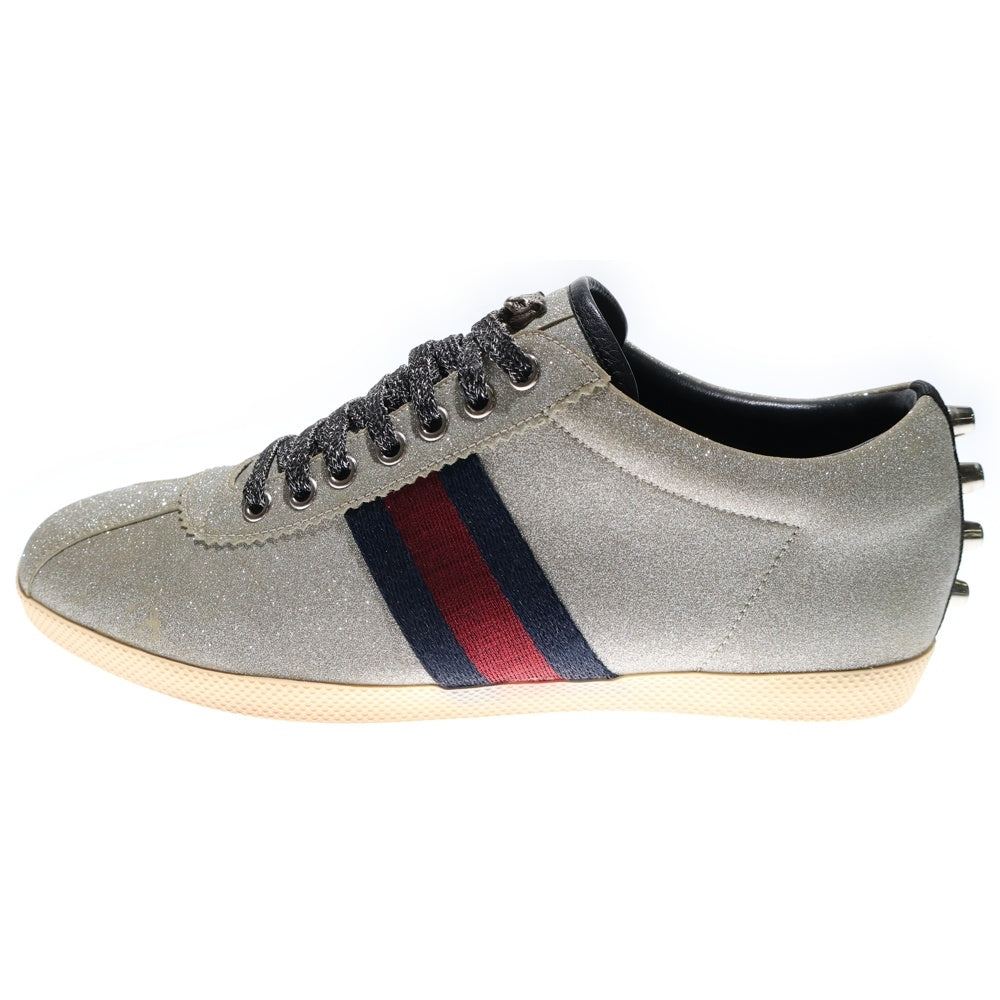 GUCCI(グッチ) シェリーライン ラメ グリッター タイガー スタッズ レースアップ ローカットシューズ スニーカー シルバー レディース 414684