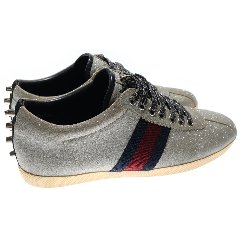 GUCCI(グッチ) シェリーライン ラメ グリッター タイガー スタッズ レースアップ ローカットシューズ スニーカー シルバー レディース 414684
