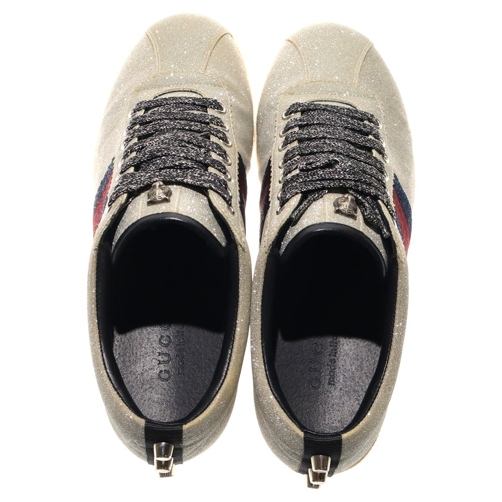 GUCCI(グッチ) シェリーライン ラメ グリッター タイガー スタッズ レースアップ ローカットシューズ スニーカー シルバー レディース 414684