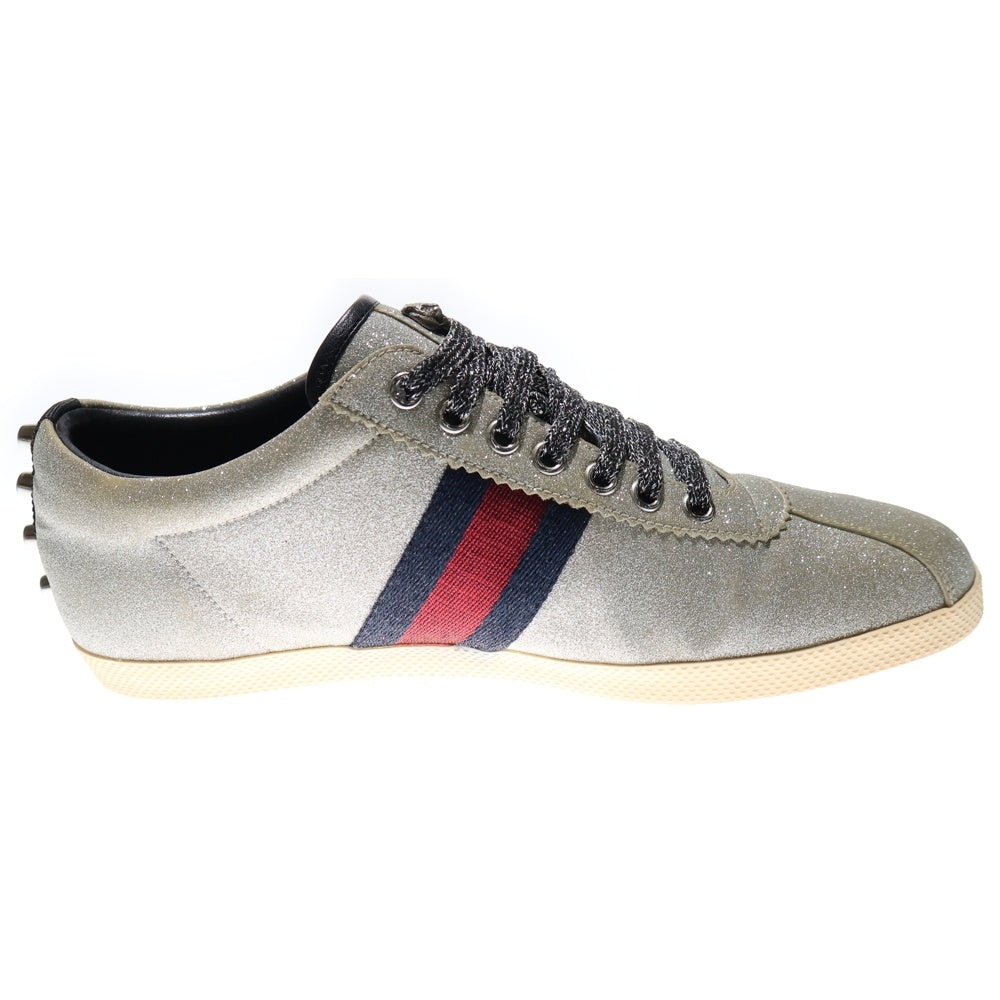 GUCCI(グッチ) シェリーライン ラメ グリッター タイガー スタッズ レースアップ ローカットシューズ スニーカー シルバー レディース 414684