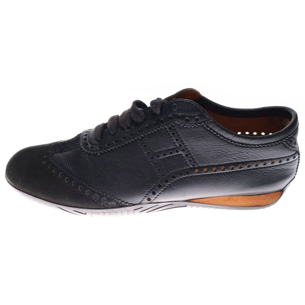 HERMES(エルメス) ウィングチップ スエード コンビレザー レースアップ ローカット ドライビングシューズ スニーカー ブラック レディース