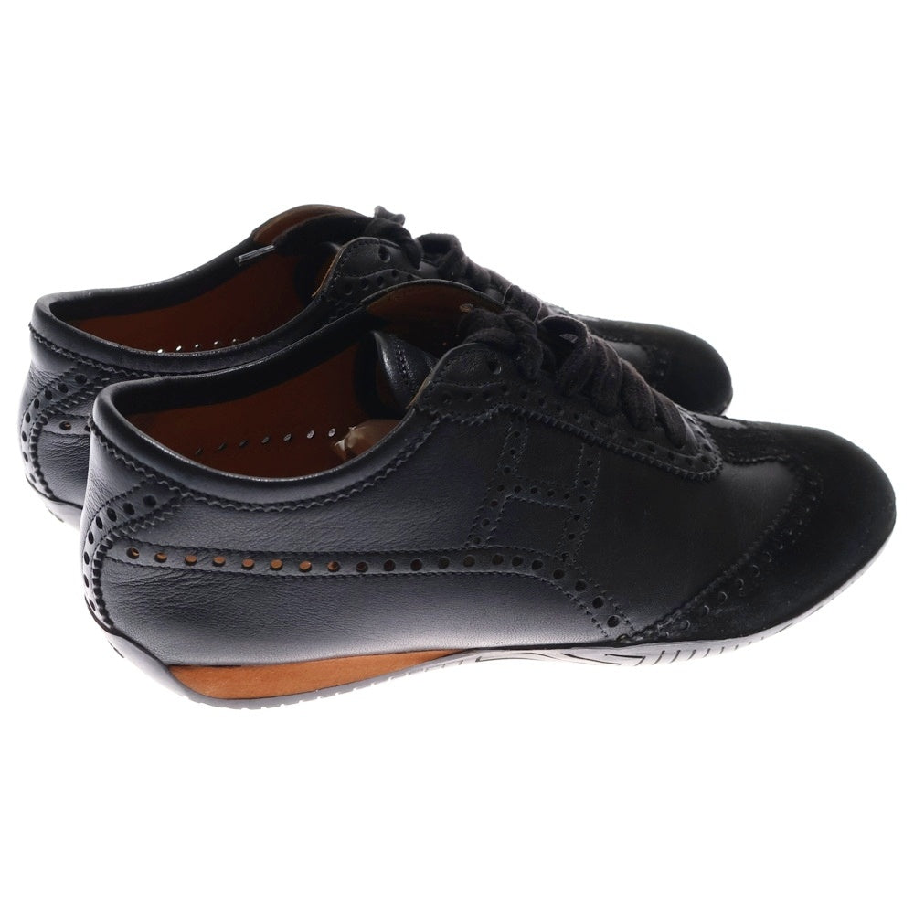 HERMES(エルメス) ウィングチップ スエード コンビレザー レースアップ ローカット ドライビングシューズ スニーカー ブラック レディース