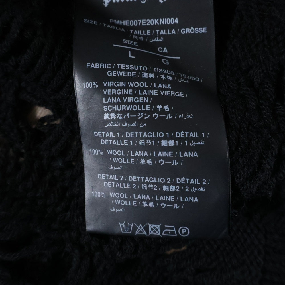 Palm Angels(パームエンジェルス) バックロゴジャガード ダメージ加工 クルーネック プルオーバー 長袖ニット セーター ブラック PMHE007E20KNI004