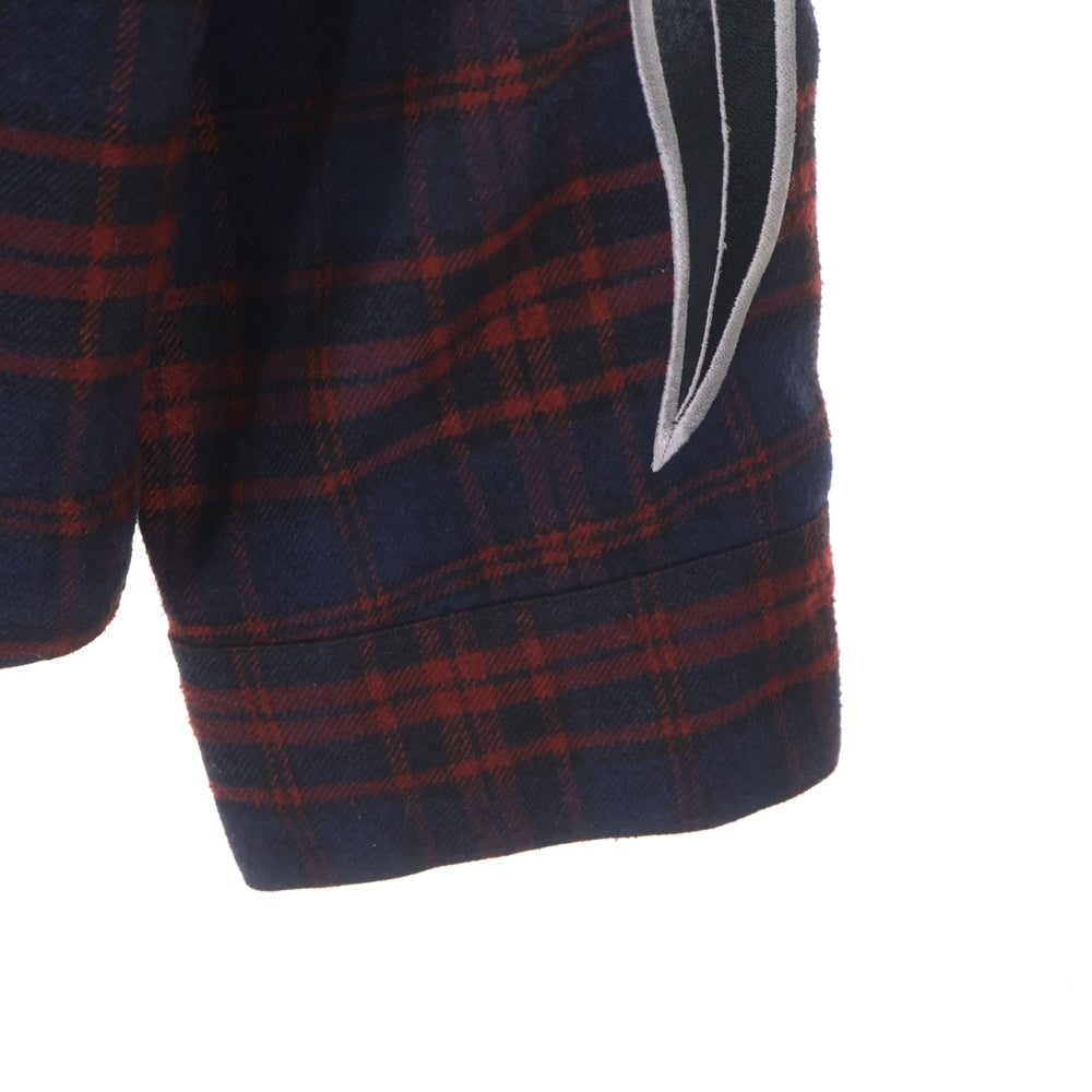 THUG CLUB(サグクラブ) 24AW Arab Sword Flannel Shirt アラブソード 袖 バック刺繍 ロゴプレート チェック総柄 フランネル スナップボタン 長袖シャツ レッド/ネイビー TC24SH2003