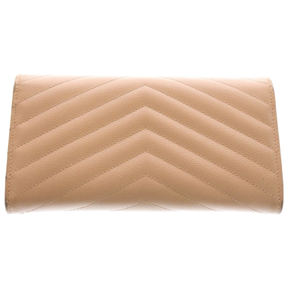 SAINT LAURENT PARIS(サンローランパリ) カサンドラ フラップウォレット ロングウォレット 長財布 カードケース ピンクベージュ レザー 372264 シルバー金具