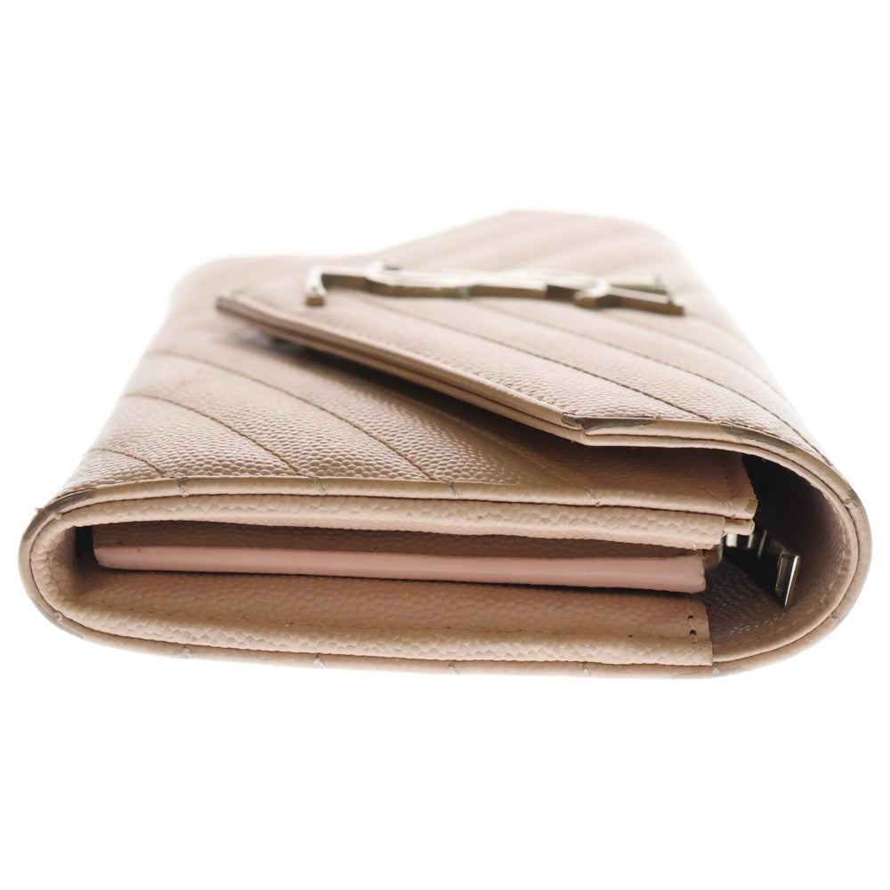 SAINT LAURENT PARIS(サンローランパリ) カサンドラ フラップウォレット ロングウォレット 長財布 カードケース ピンクベージュ レザー 372264 シルバー金具