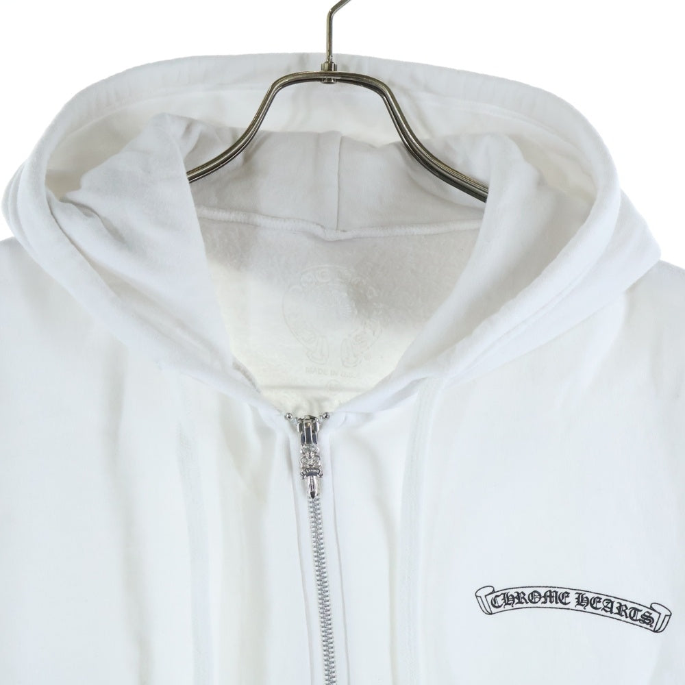 CHROME HEARTS(クロムハーツ) SWTSHRT HD ZIP バックスクロールラベルプリント ジップアップスウェットパーカー フーディー ホワイト レディース