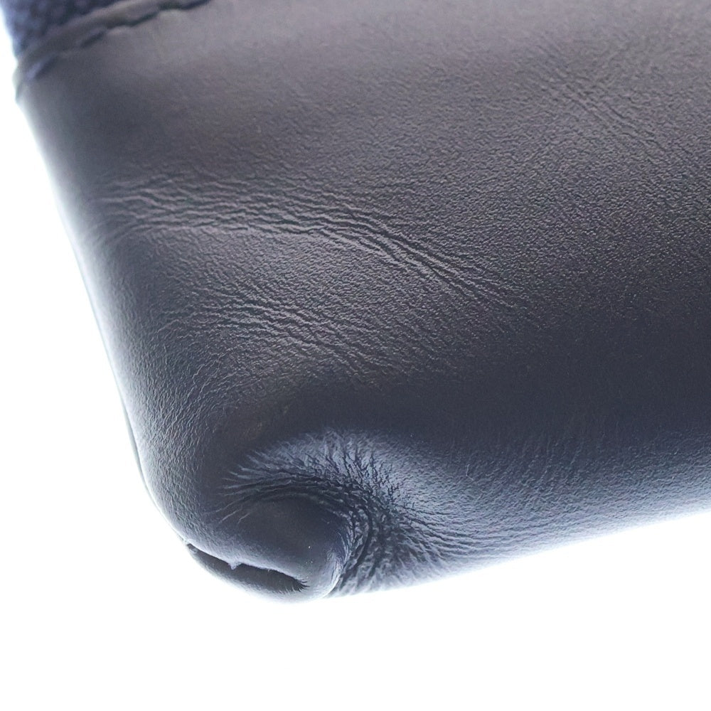 BALENCIAGA(バレンシアガ) ネイビークリップ ロゴプリント ボーダー キャンバス レザー クラッチ セカンドバッグ ネイビー 420407 レディース