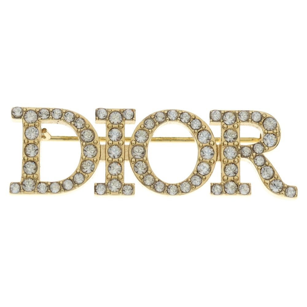 DIOR(ディオール) ロゴ ラインストーン ピンバッジ ブローチ ゴールド GP レディース