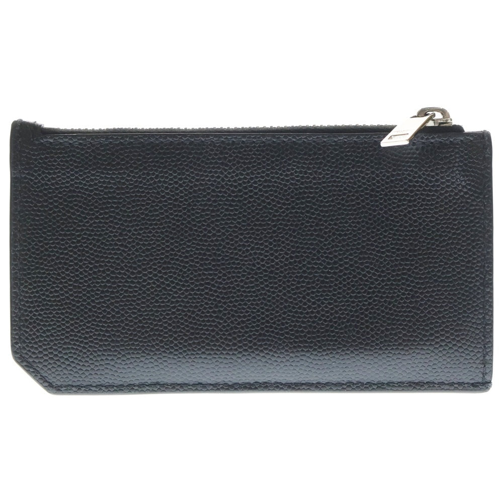 SAINT LAURENT PARIS(サンローランパリ) フラグメント ジップポーチ カードケース 小物入れ コインケース 財布 ブラック レザー 609362 シルバー金具 レディース