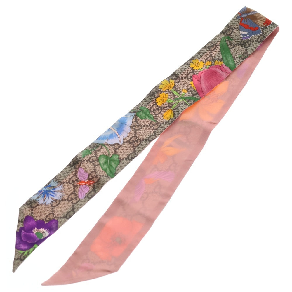 GUCCI(グッチ) GGフローラ プリント ツイリー シルク ベージュ×ピンク 609317 レディース