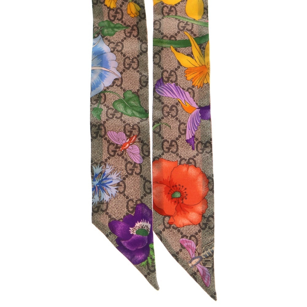 GUCCI(グッチ) GGフローラ プリント ツイリー シルク ベージュ×ピンク 609317 レディース
