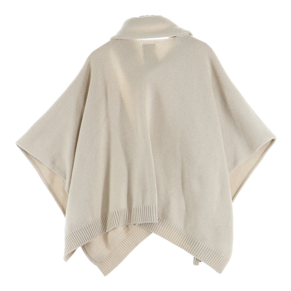 FENDI(フェンディ) レザーワッペンロゴ ステッチ刺繍 カシミヤニット ラップカーディガン ポンチョ ベージュ レディース FXX725