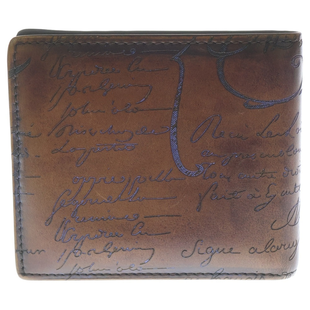 Berluti(ベルルッティ) カリグラフィ マコレ 二つ折り財布 コンパクトウォレット カードエケース ブラウン レザー