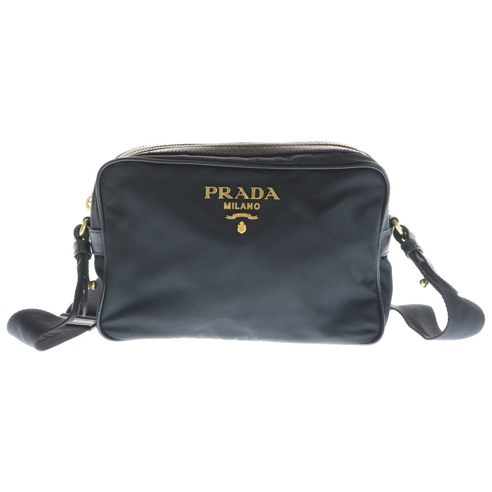 PRADA(プラダ) ショルダーバッグ ブラック ナイロン×レザー 1BH089 ゴールド金具 レディース