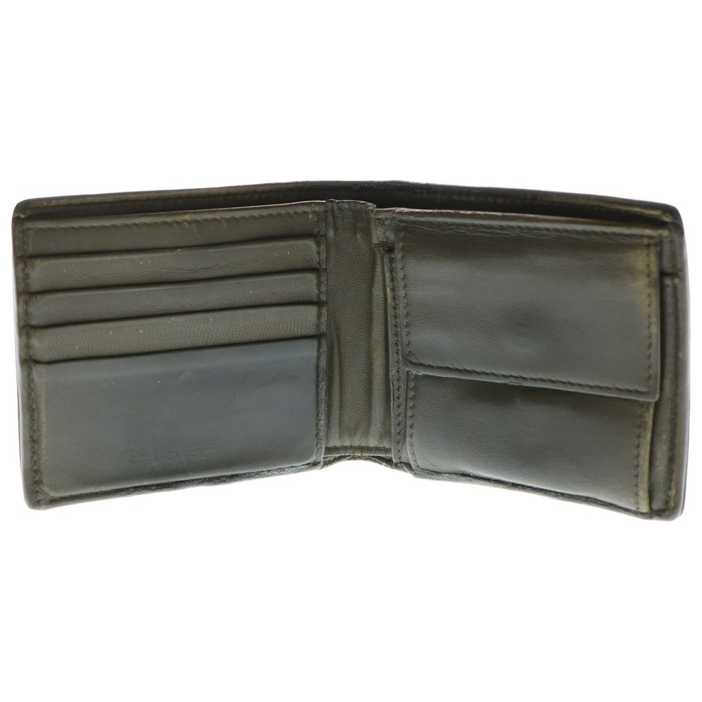 BOTTEGA VENETA(ボッテガヴェネタ) イントレチャート 二つ折り財布 コンパクトウォレット コインケース カーキ×ブラック レザー 113993