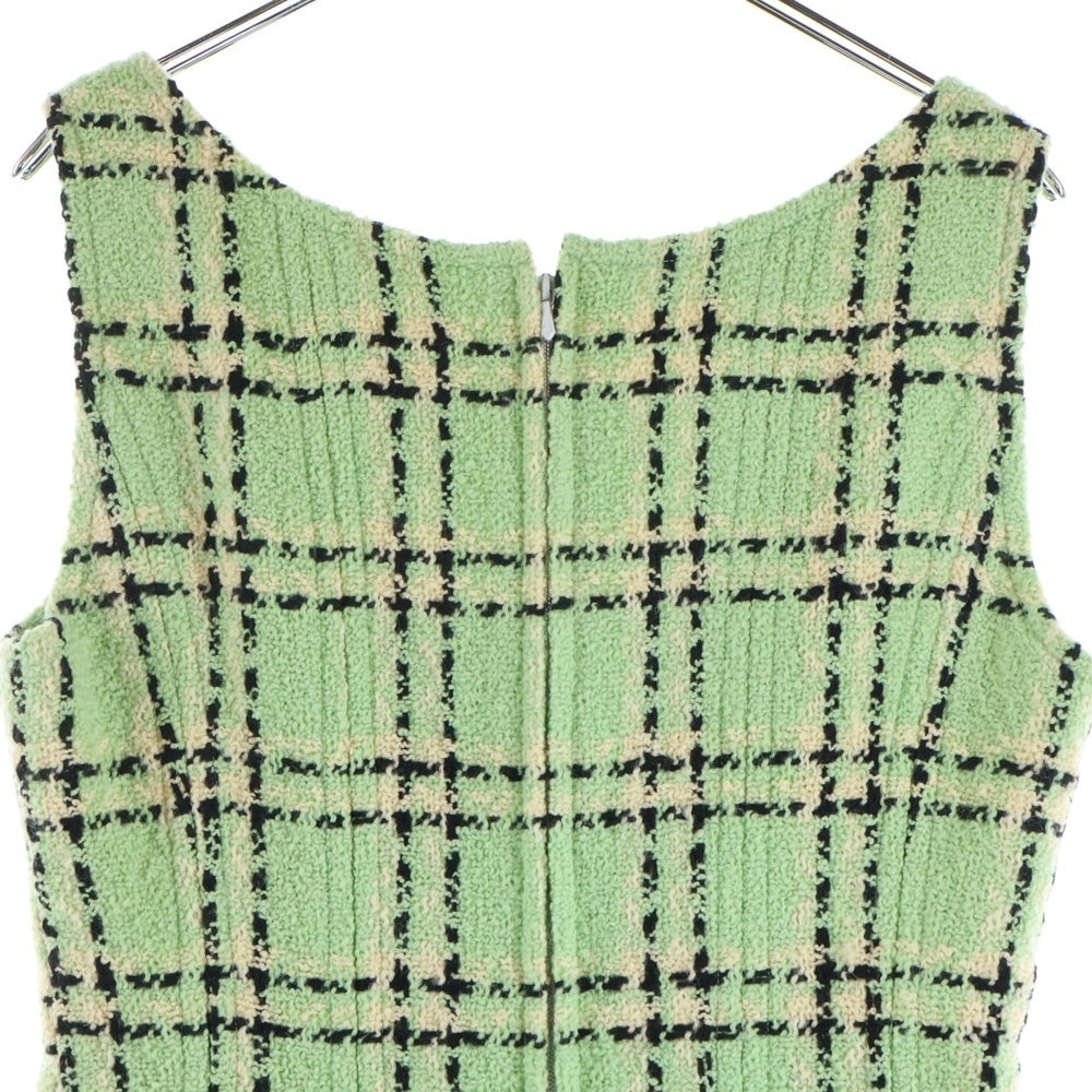 CHANEL(シャネル) 94P ツイード チェックワンピース ライトグリーン レディース