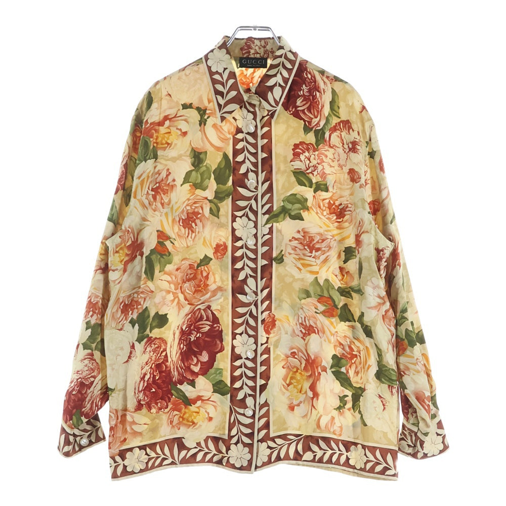 GUCCI(グッチ) トムフォード期 フラワー シルクシャツ ベージュ レディース