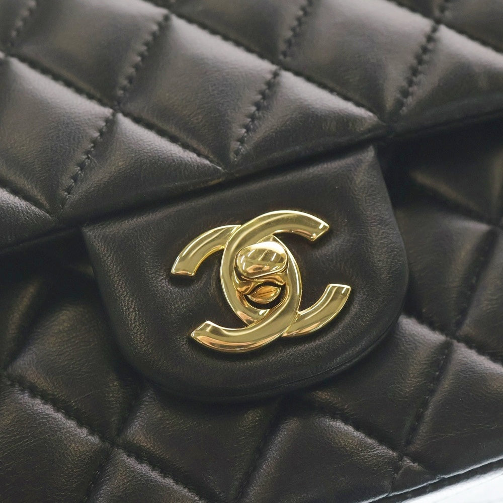 CHANEL(シャネル) マトラッセ25 ダブルフラップ ダブルチェーン ショルダーバッグ ブラック ラムスキン ゴールド金具 A01112 レディース