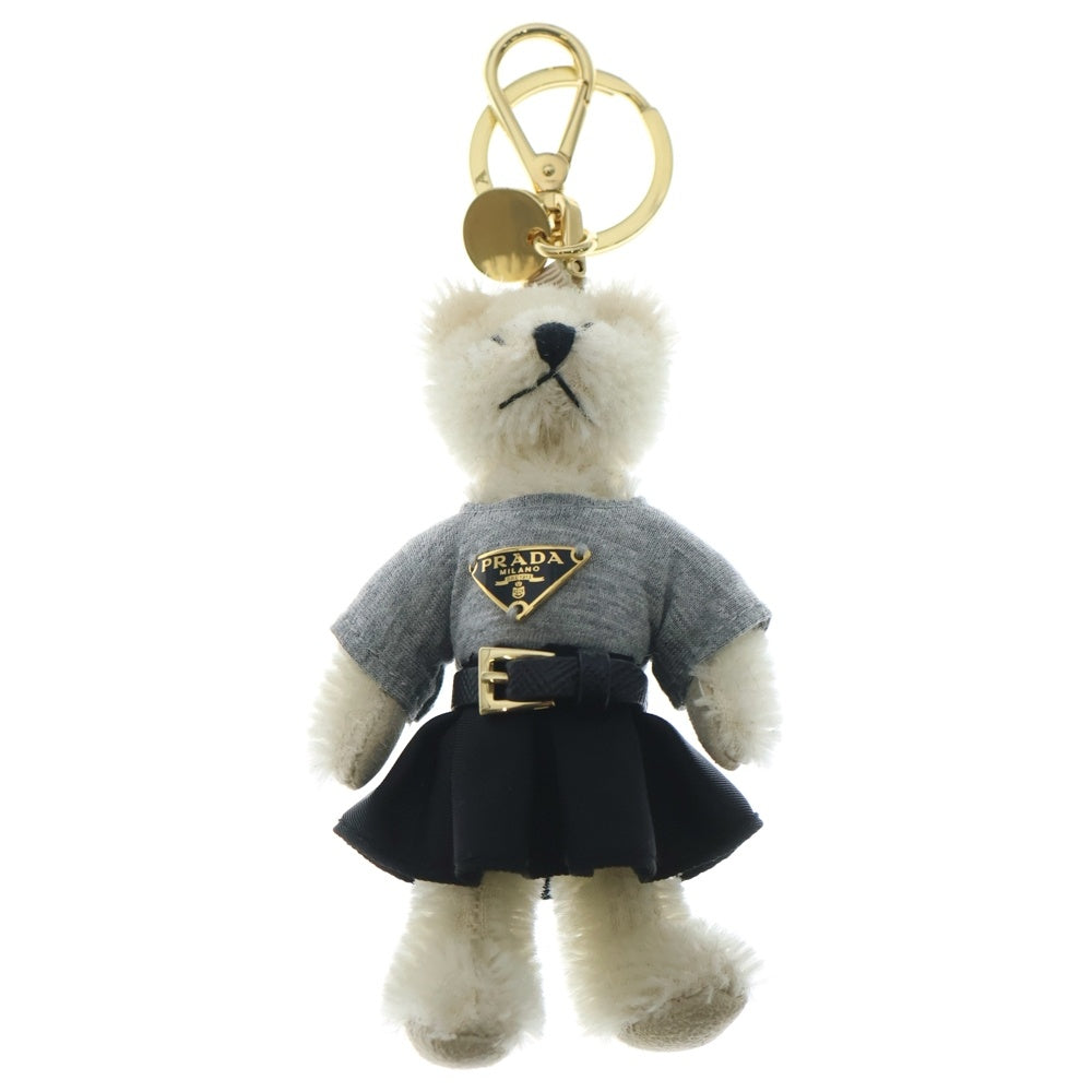 PRADA(プラダ) テディベア チェーン トライアングルロゴプレート キーホルダー ゴールド金具 アイボリー/グレー 1TO047 レディース