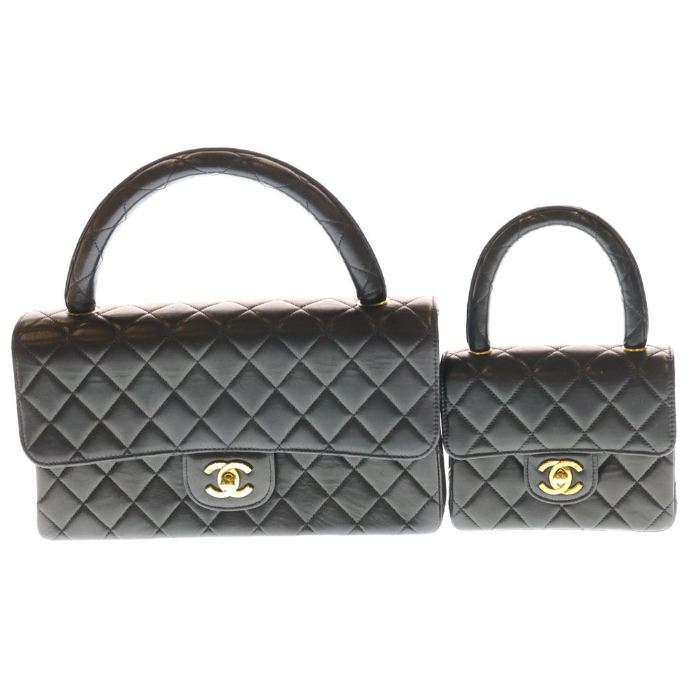 CHANEL(シャネル) マトラッセ 親子バッグ ハンドバッグ ブラック ラムスキン ゴールド金具 A04193 レディース