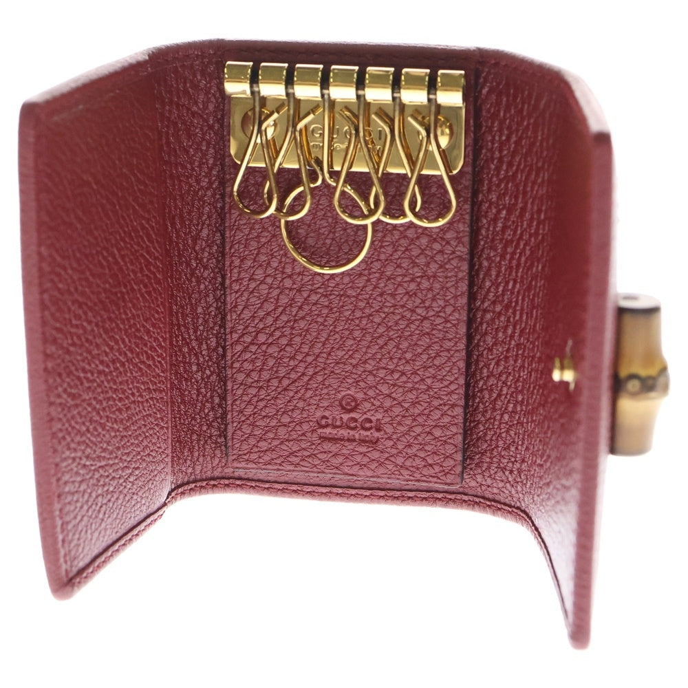 GUCCI(グッチ) GGマーモント バンブー 6連キーケース キーホルダー レッド レザー 658636 ゴールド金具 レディース