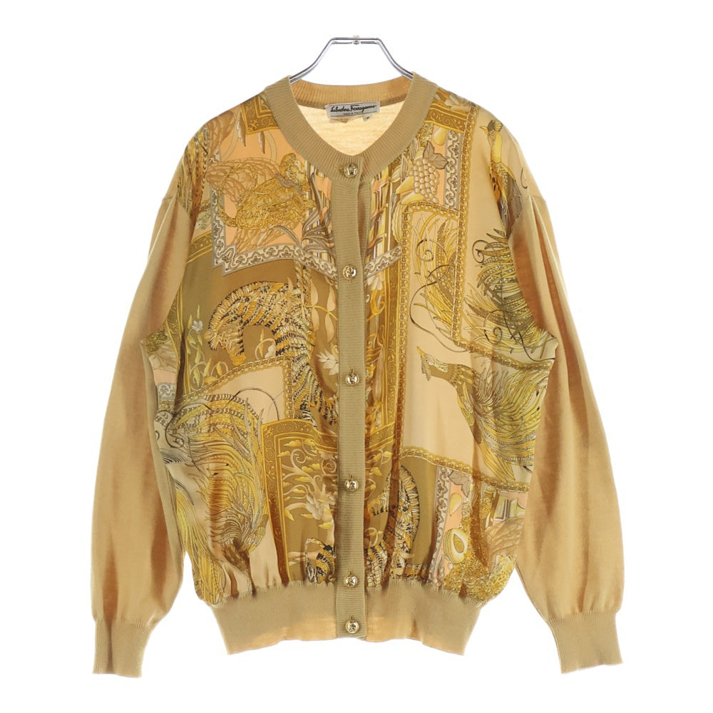 Salvatore Ferragamo(サルヴァトーレ フェラガモ) スカーフ切り替えニットカーディガン アンサンブル ゴールド レディース