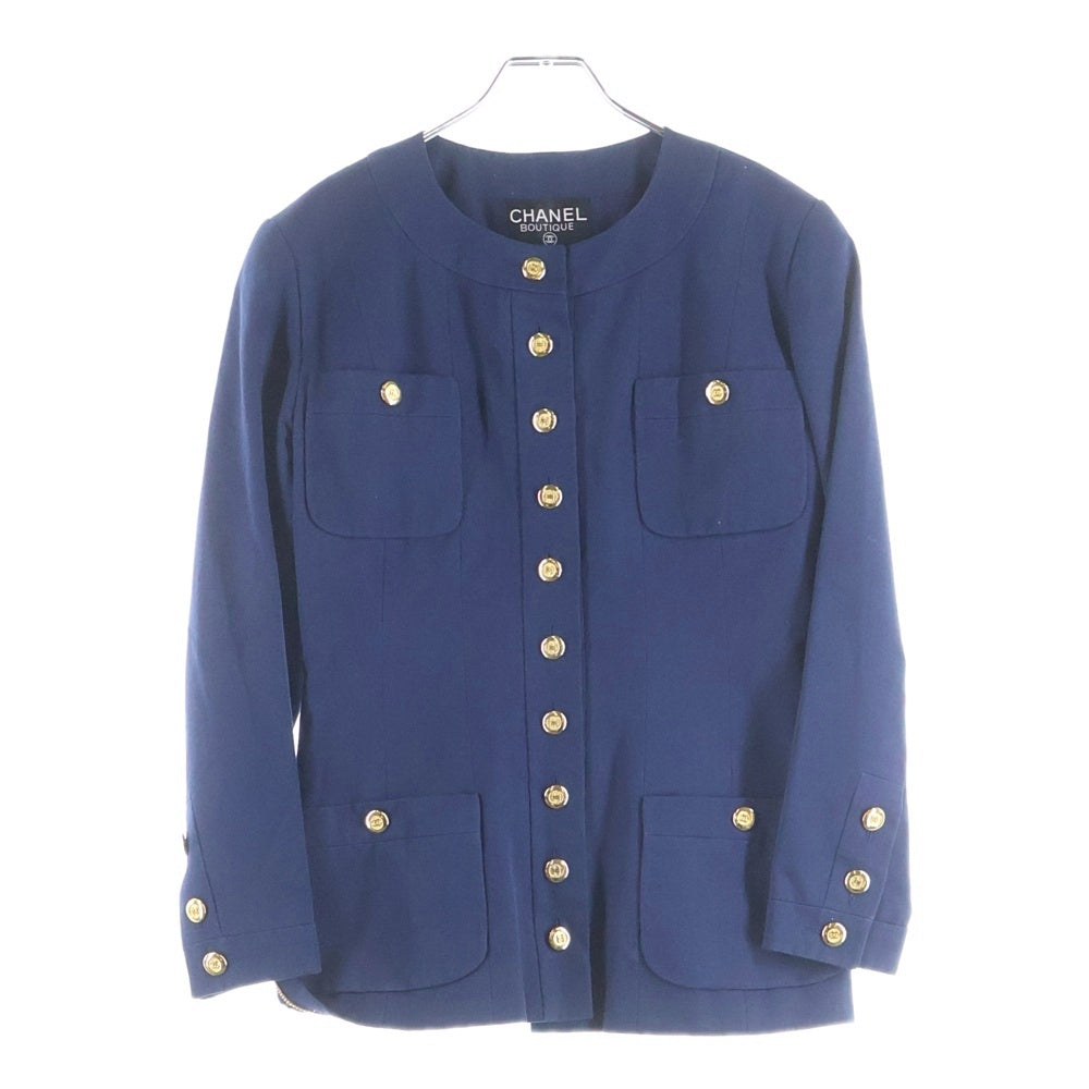 CHANEL(シャネル) ココマークボタン ノーカラ ジャケット ネイビー レディース
