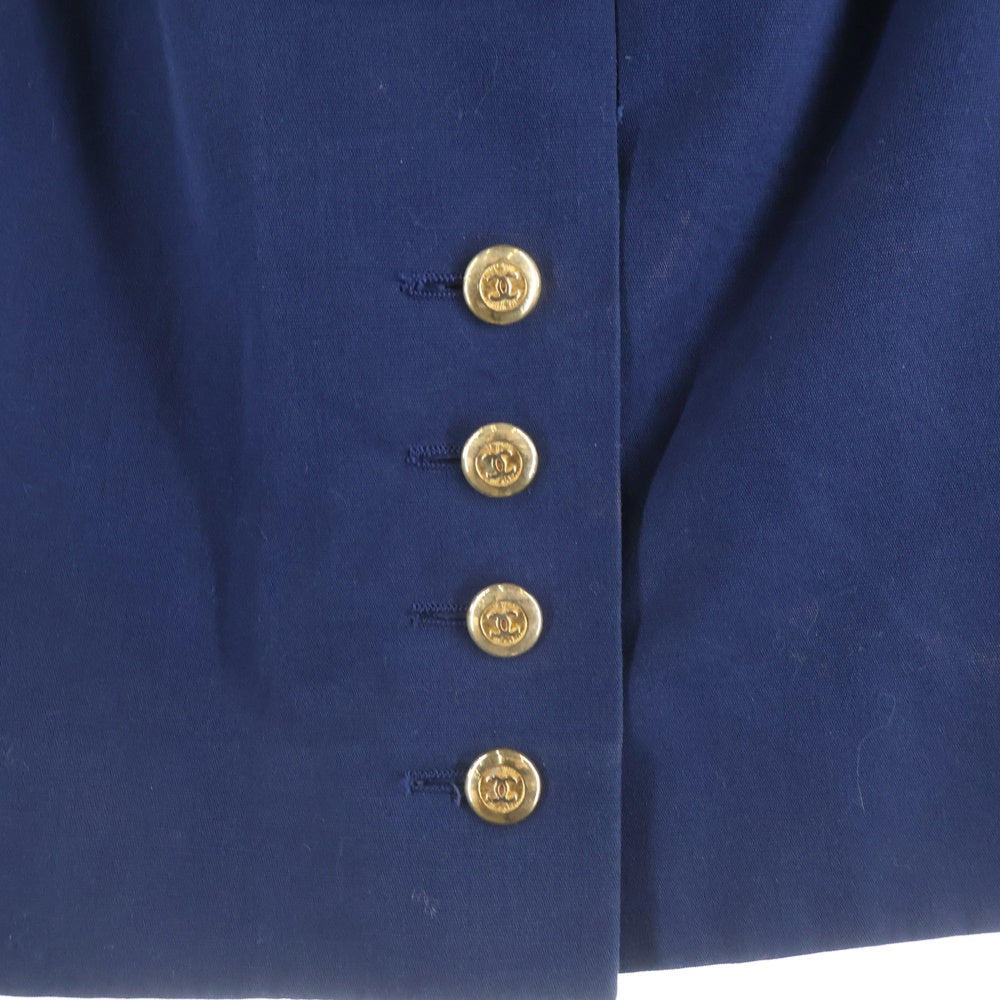 CHANEL(シャネル) ココマークボタン ノーカラ ジャケット ネイビー レディース