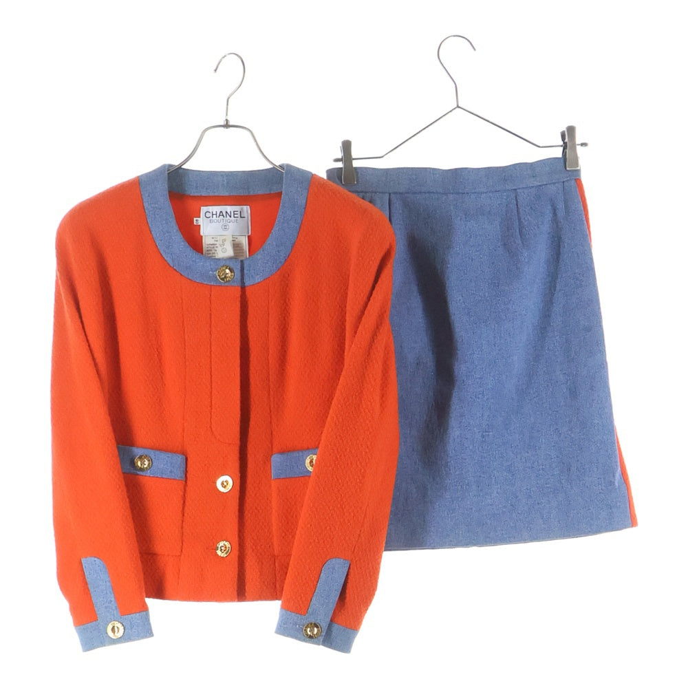 CHANEL(シャネル) ココマーク ボタン デニム セットアップ オレンジ/インディゴ レディース