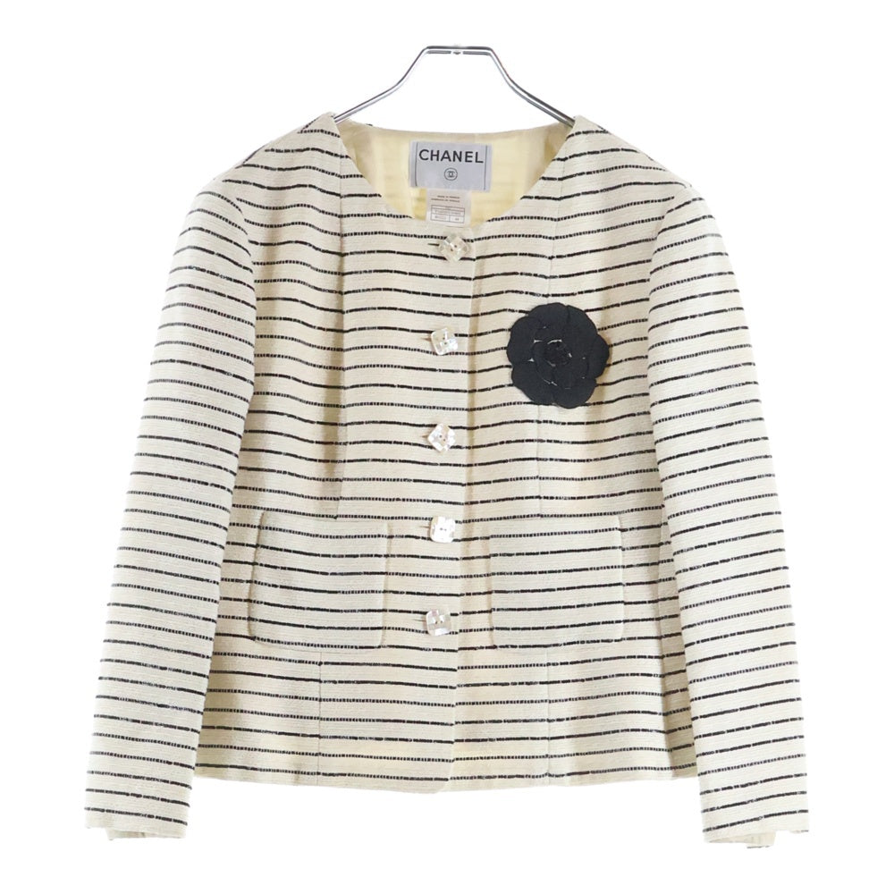 CHANEL(シャネル) ボーダーツイードジャケット ホワイト レディース