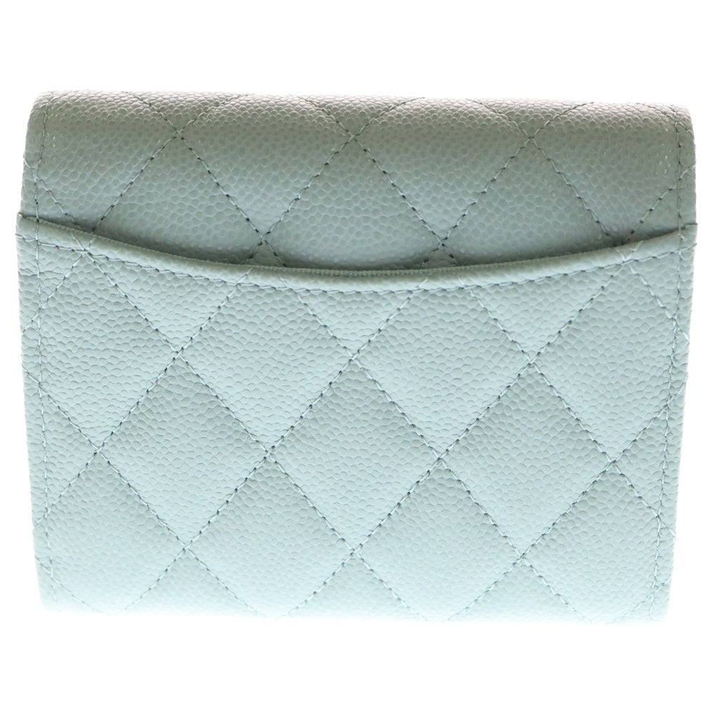 CHANEL(シャネル) クラシックスモール フラップウォレット ライトグリーン キャビアスキン 財布 レディース