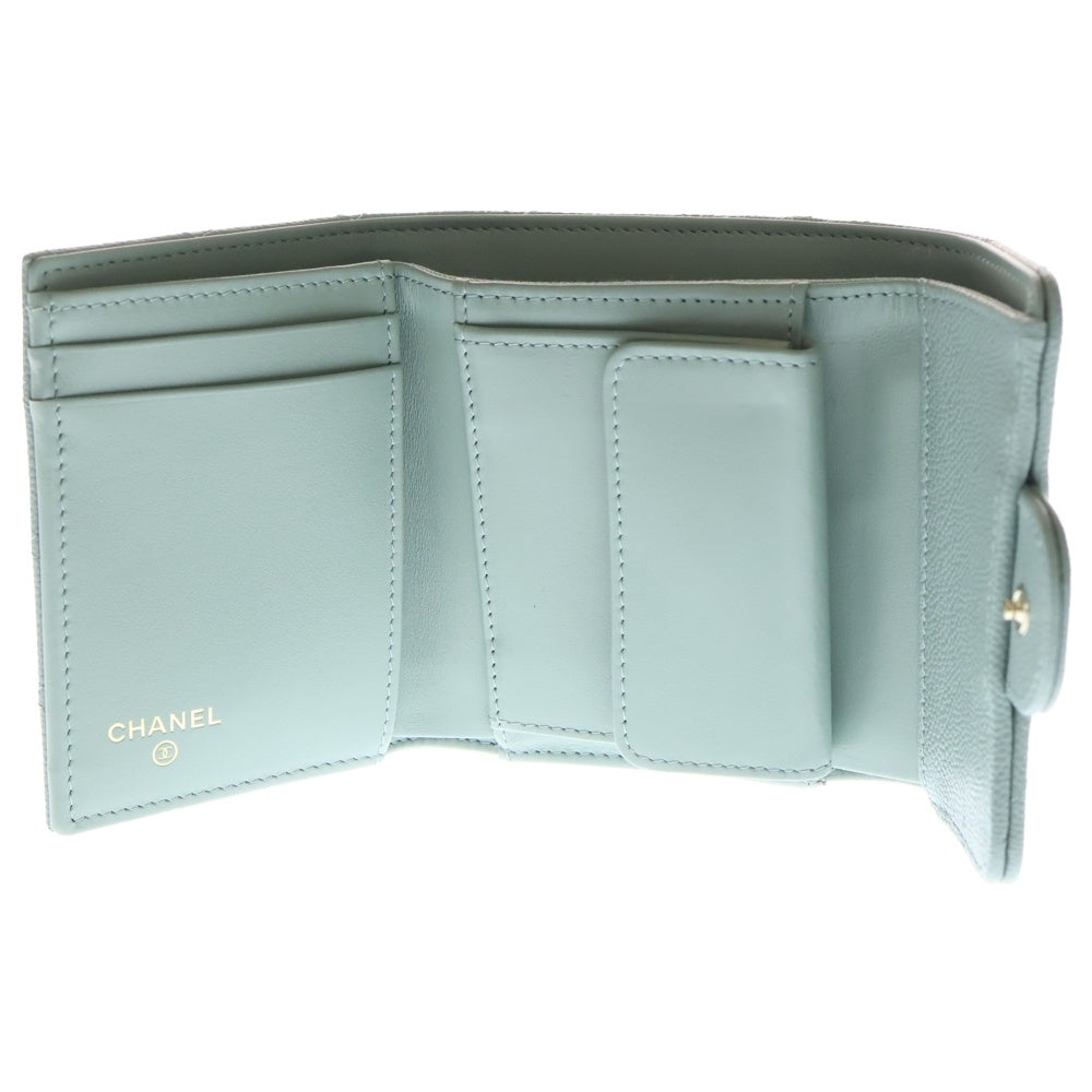 CHANEL(シャネル) クラシックスモール フラップウォレット ライトグリーン キャビアスキン 財布 レディース