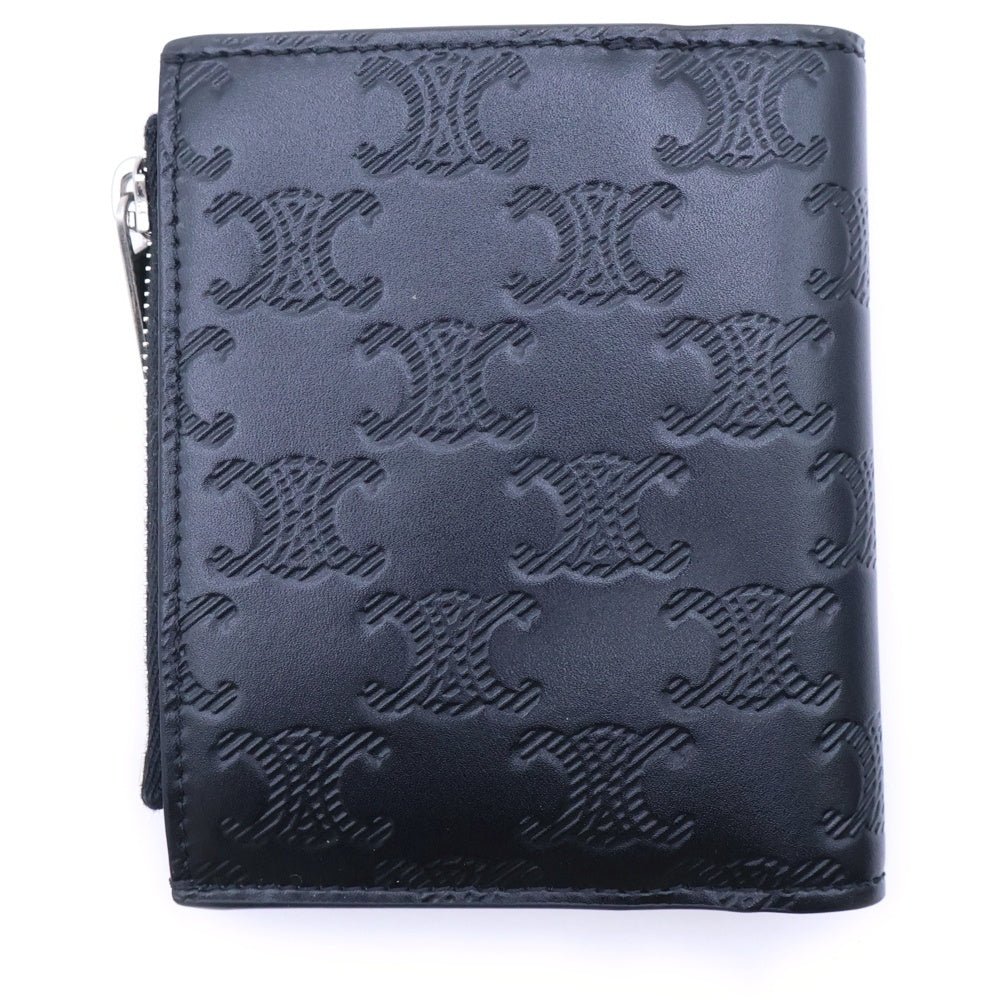 CELINE(セリーヌ) ミニトリオンフ 三つ折り財布 コンパクトウォレット ブラック レザー シルバー金具 レディース