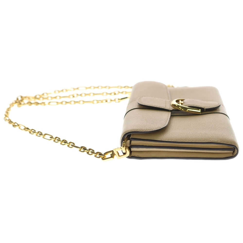 DELVAUX(デルボー) チェーンウォレット ショルダーバッグ ミニバッグ ベージュ レザー ゴールド金具 レディース