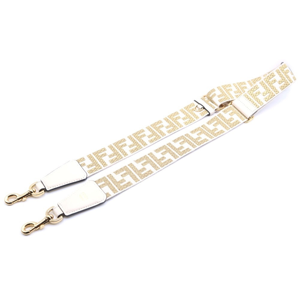 FENDI(フェンディ) ズッカ ショルダーストラップ ベージュ×ゴールド ゴールド金具 レディース