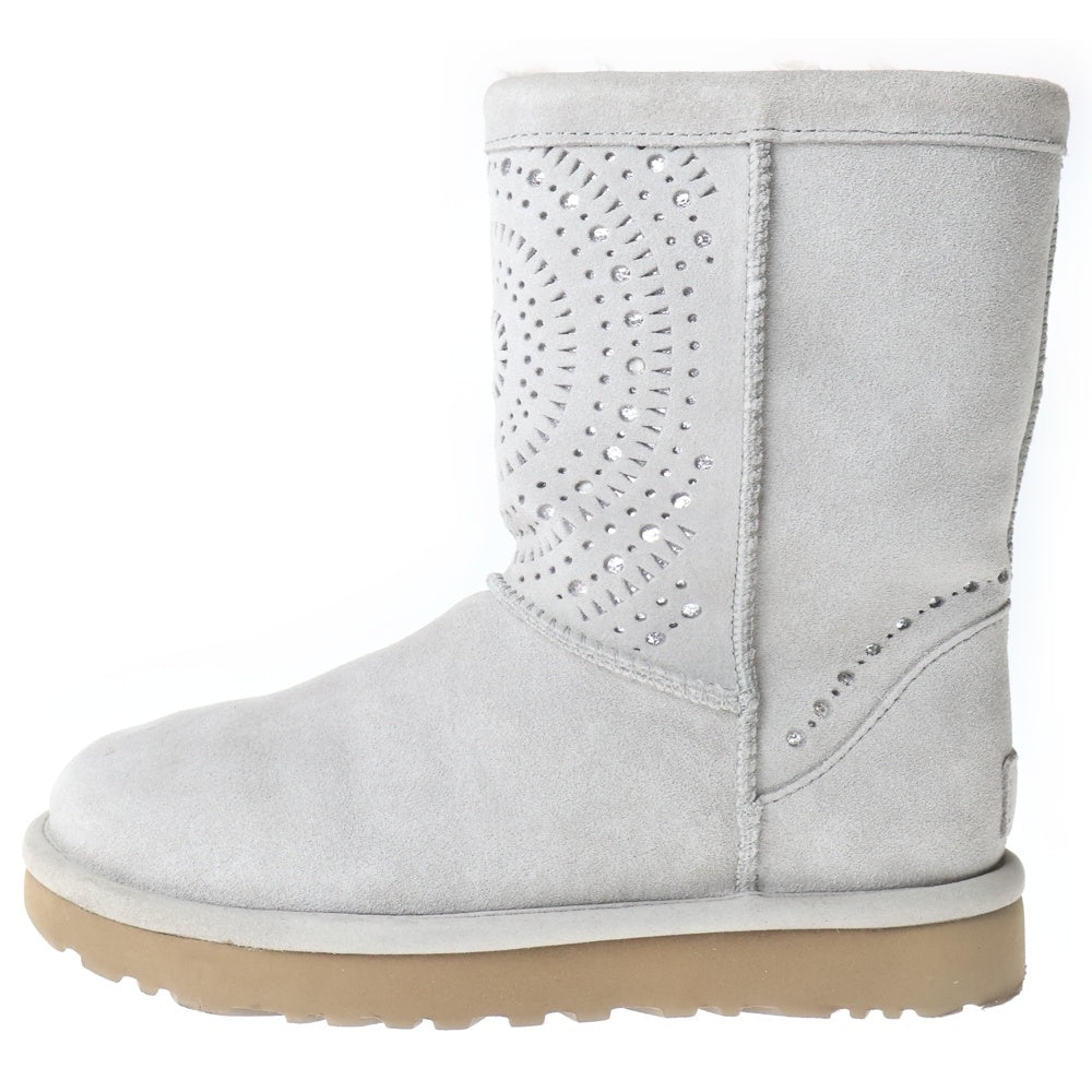 UGG(アグ) スエードレザー カットアウト ムートン ショートブーツ グレー レディース
