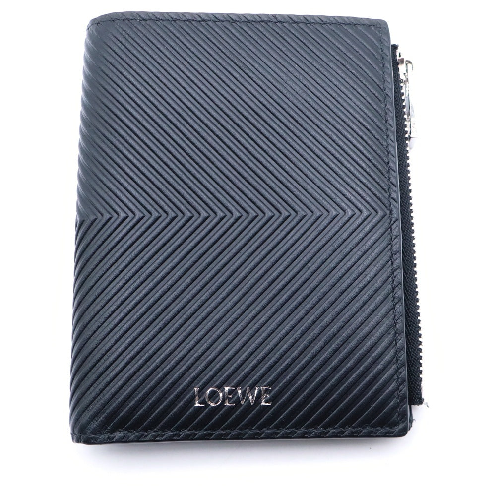 LOEWE(ロエベ) スリム コンパクトウォレット 二つ折り財布 コインケース ブラック テクスチャードクラッシックカーフレザー シルバー金具
