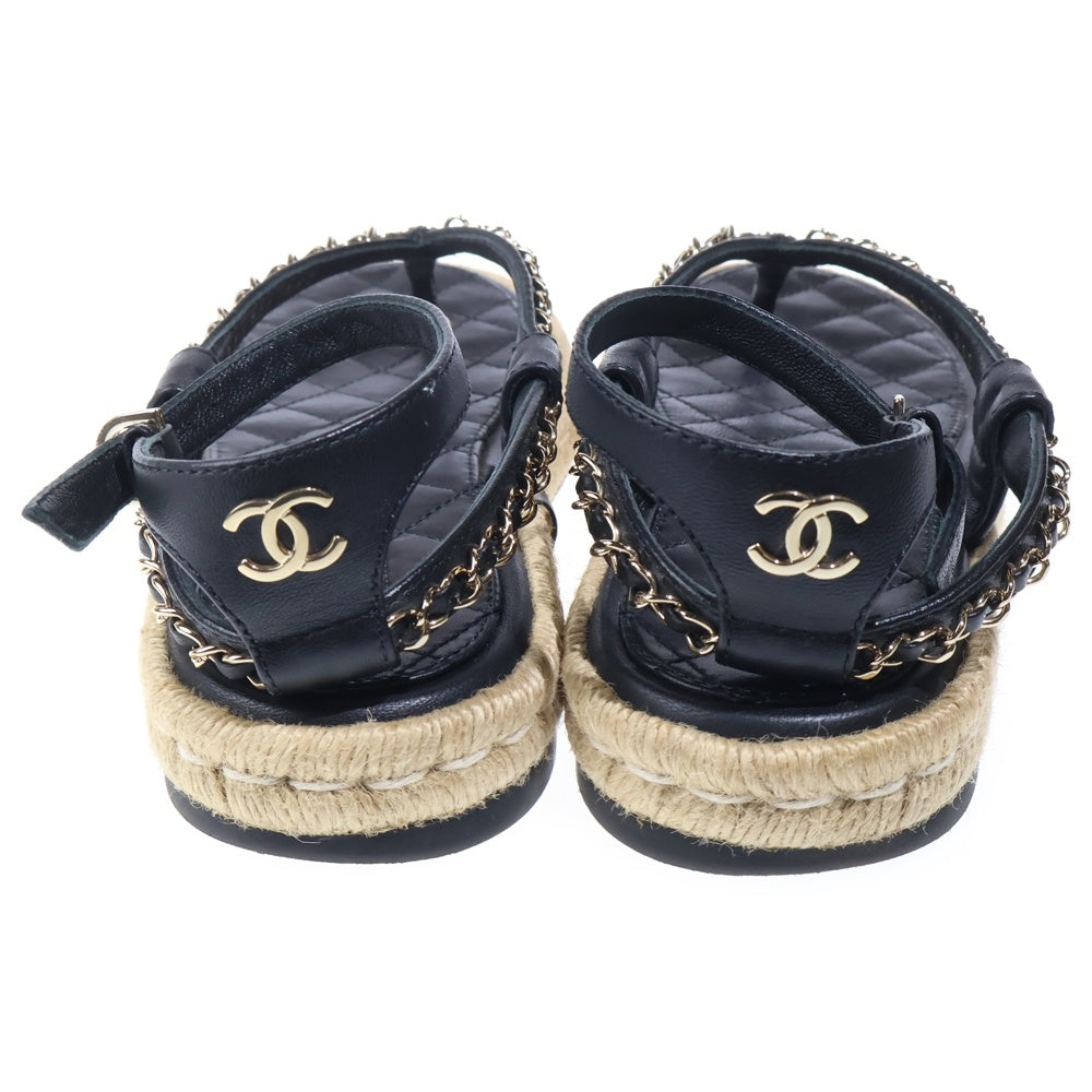 CHANEL(シャネル) ココマーク マトラッセ ラムスキン レザー ストラップ フラット サンダル ブラック レディース G36921