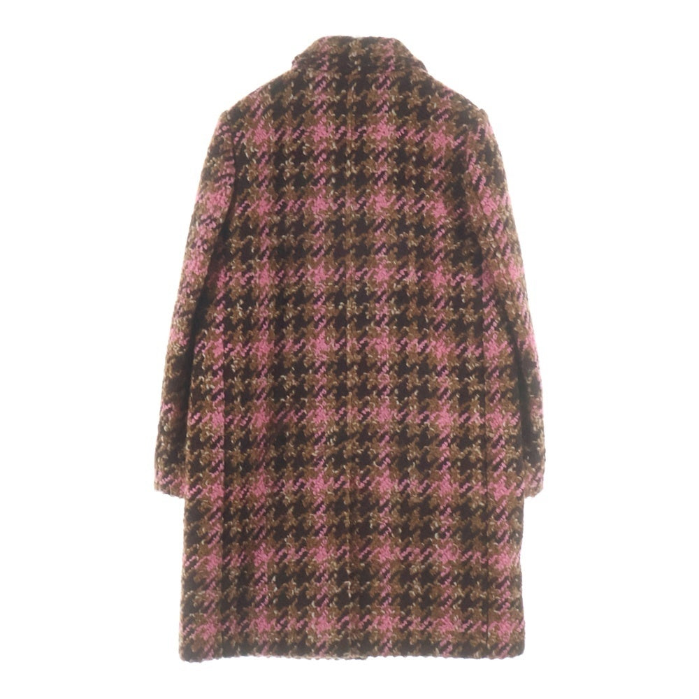 miumiu(ミュウミュウ) 18AW ウールツイード チェック総柄 4B ステンカラー コート ブラウン/ピンク レディース MS1538