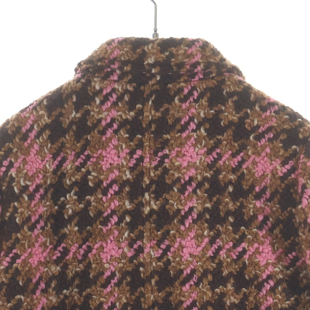 miumiu(ミュウミュウ) 18AW ウールツイード チェック総柄 4B ステンカラー コート ブラウン/ピンク レディース MS1538