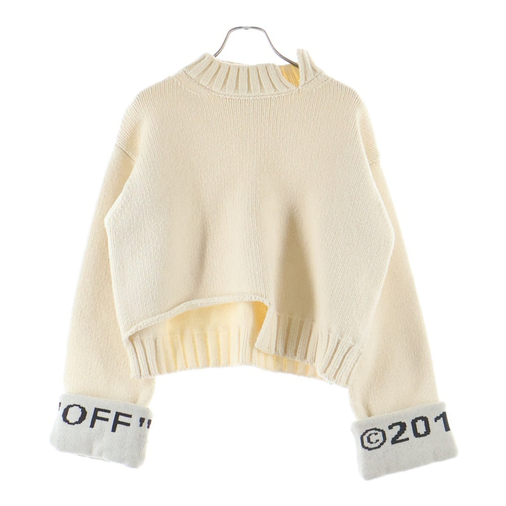 OFF-WHITE(オフホワイト) カフスオーバー モックネック クロップドニットセーター アイボリー レディース