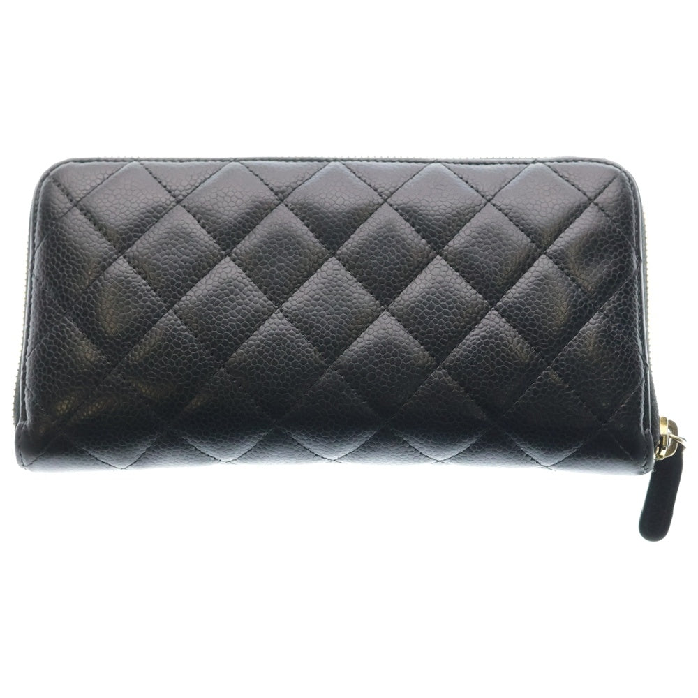 CHANEL(シャネル) マトラッセ ラウンドファスナー ロングウォレット 長財布 カードケース ブラック キャビアスキン ゴールド金具 レディース