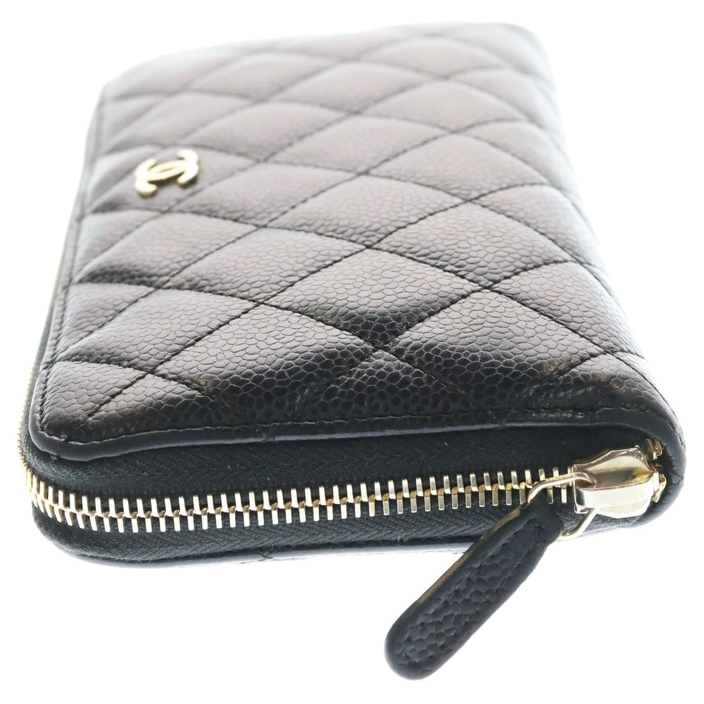 CHANEL(シャネル) マトラッセ ラウンドファスナー ロングウォレット 長財布 カードケース ブラック キャビアスキン ゴールド金具 レディース