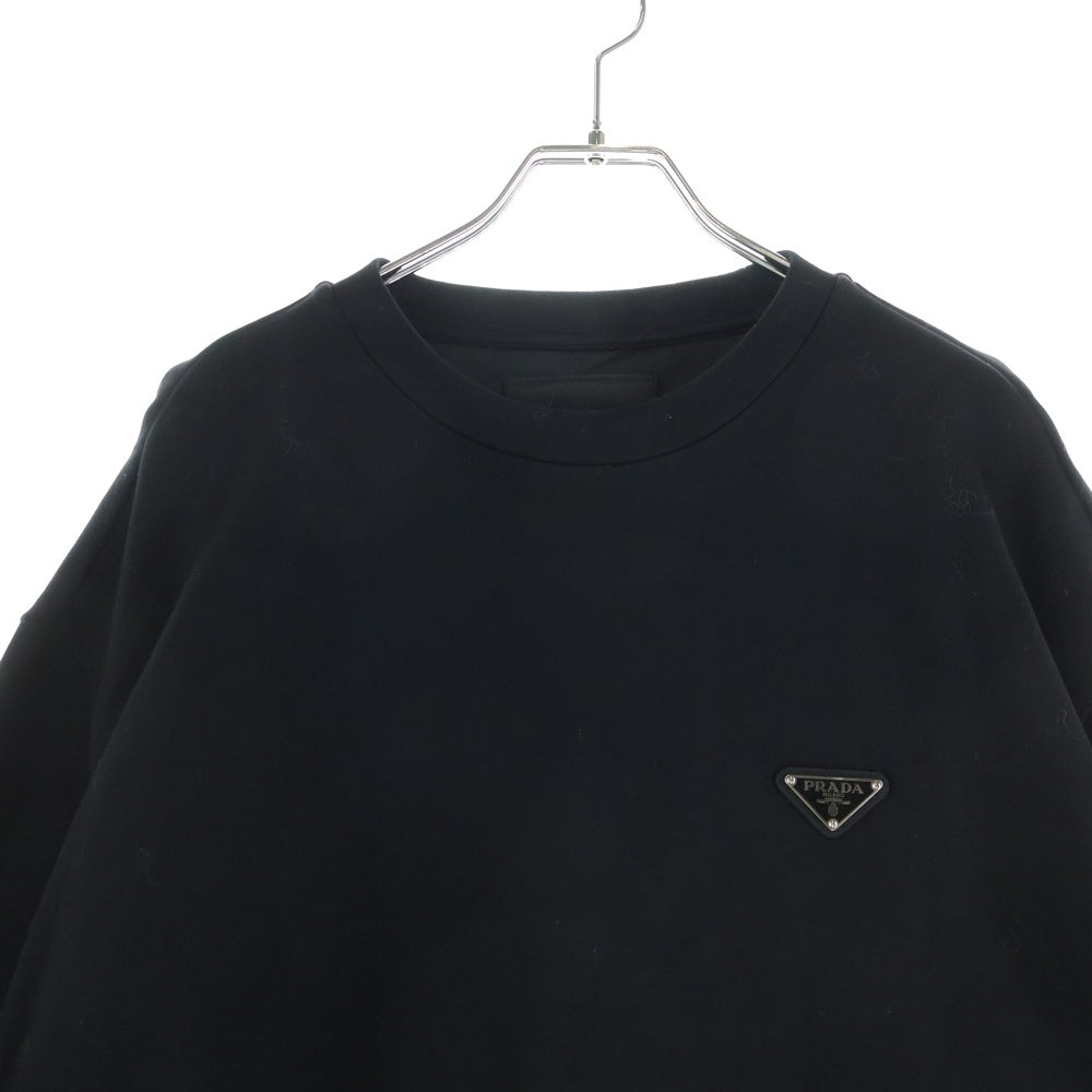 PRADA(プラダ) RE-NYLON リナイロン 切り替え トライアングルロゴプレート テクニカルコットン プルオーバースウェットトレーナー ブラック UJL30A