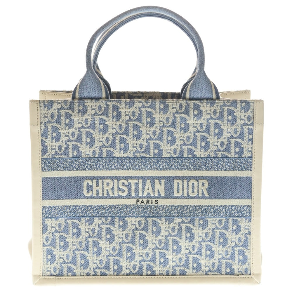 DIOR(ディオール) ブックトート スモール オブリーク キャンバス レザー 2WAY ハンド ショルダー トートバッグ ゴールド金具 インディゴ/アイボリー レディース